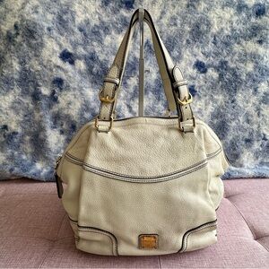 Authentic MCM Elegant Cream Leather Handbag with COA